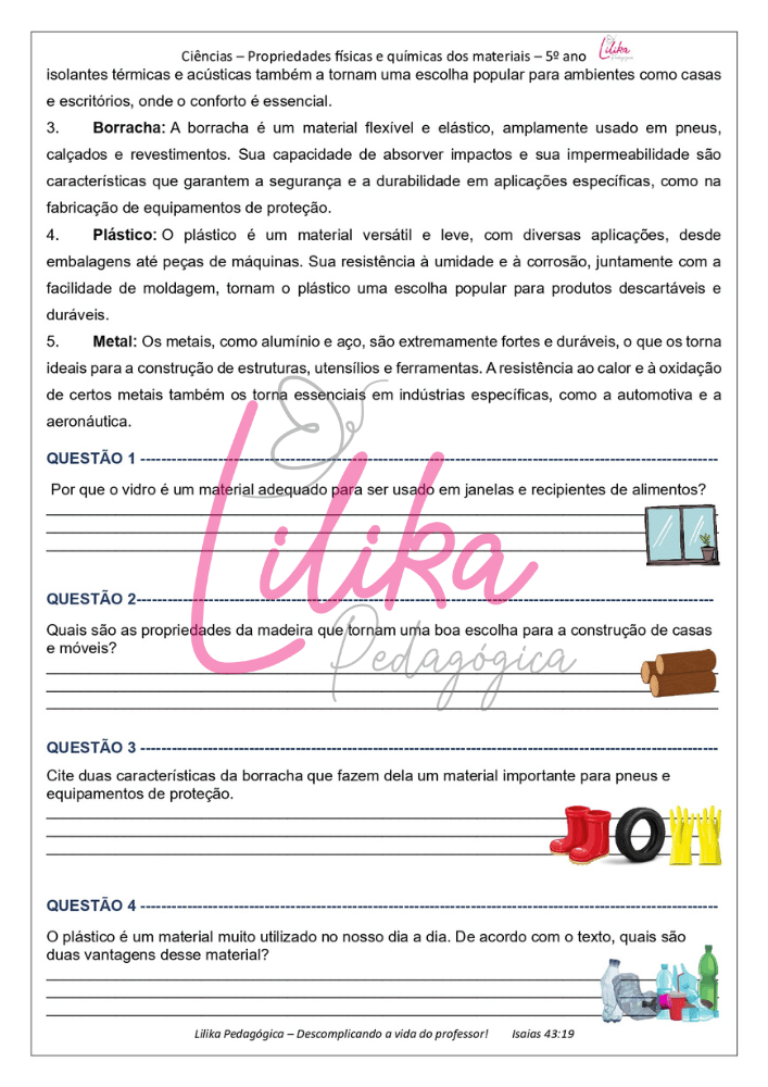 Ciências – Propriedades físicas e químicas dos materiais – 5º ano ...