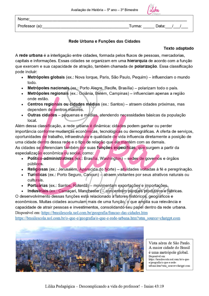 Avaliação de Geografia - 5º ano - 3º Bimestre - Imagem 2