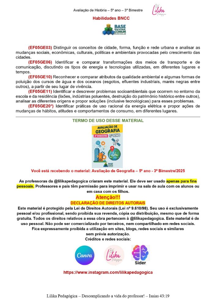 Avaliação de Geografia - 5º ano - 3º Bimestre - Imagem 9